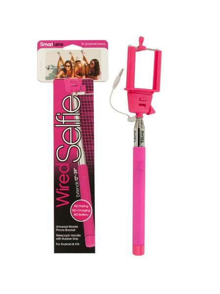 Pink Wired Selfie Portrait Stick (Available in a pack of 4)