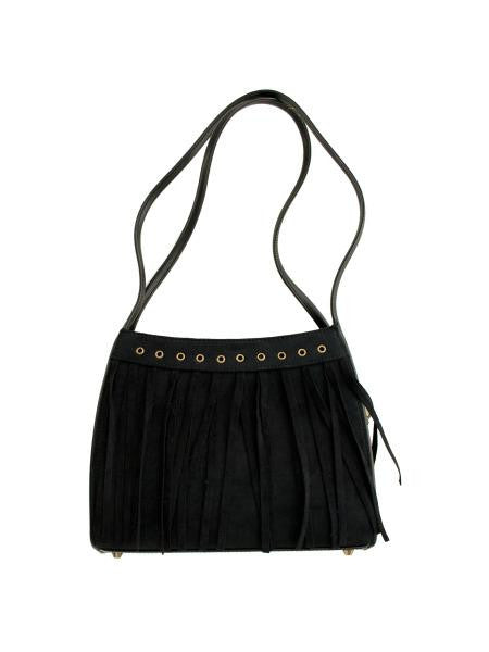 Black Faux Suede Divided Handbag with Tassels (Available in a pack of 4)