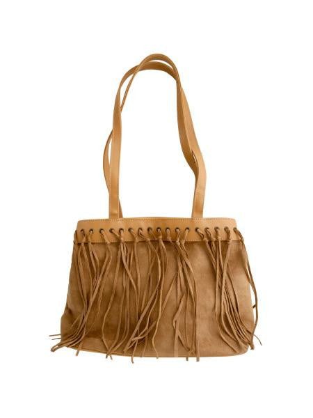 Tan Faux Suede Handbag with Tassels (Available in a pack of 4)