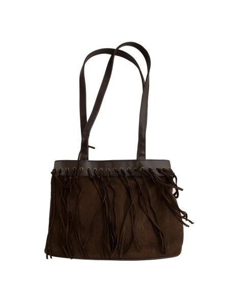 Dark Brown Faux Suede Handbag with Tassels (Available in a pack of 4)