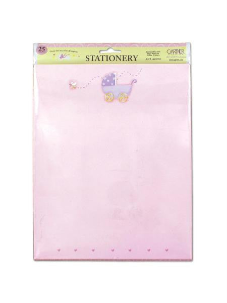 Pink Baby Stationery with Baby Carriage (Available in a pack of 24)