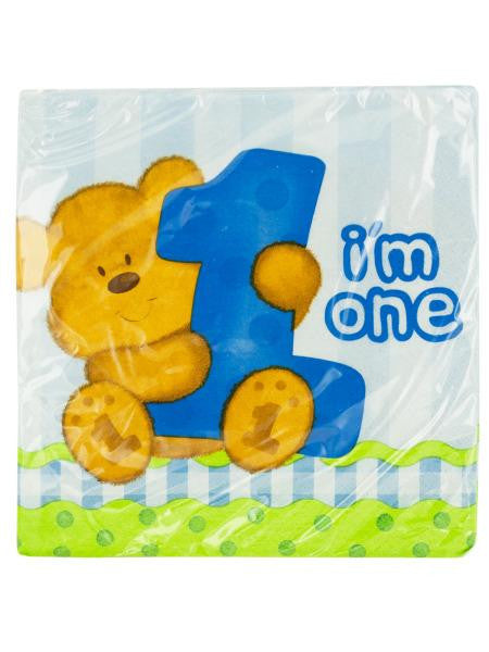 Boy&#039;s 1st Birthday Teddy Bear Party Napkins (Available in a pack of 24)