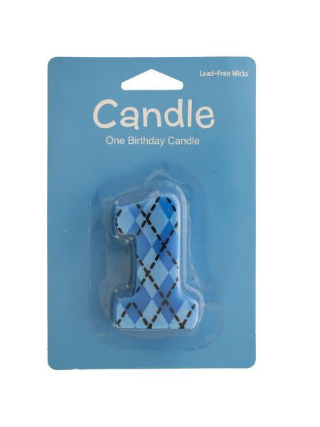 Blue Argyle Numeral 1 Birthday Candle (Available in a pack of 24)