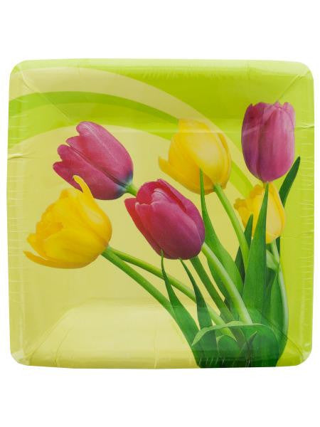 Blooming Tulips Square Lunch Plates Set (Available in a pack of 24)