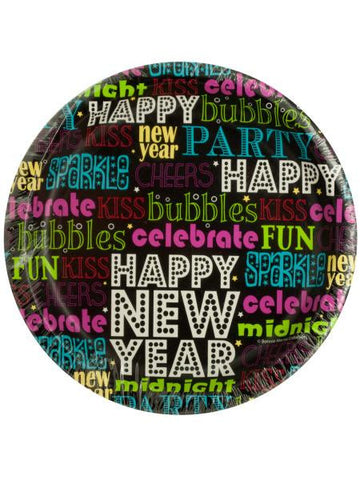 Happy New Year Word Art Party Plates (Available in a pack of 24)