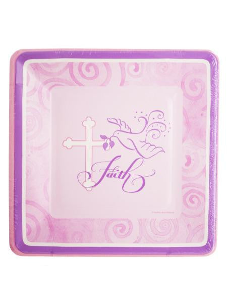 Pink Faithful Dove Dessert Party Plates (Available in a pack of 24)