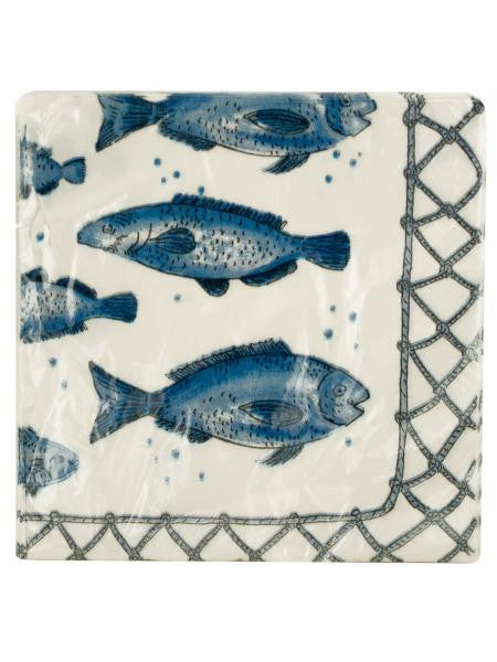 Blue Fish Print Cocktail Napkins (Available in a pack of 24)