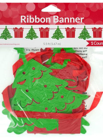 Holiday Trees &amp; Presents Ribbon Banner (Available in a pack of 24)