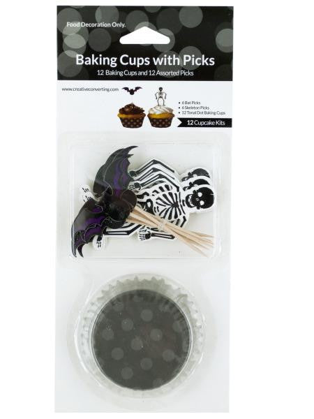 Halloween Baking Cups with Bat &amp; Skeleton Picks (Available in a pack of 24)