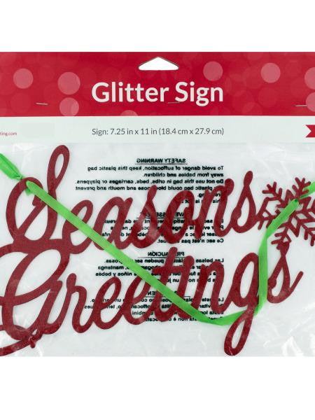 Season&#039;s Greetings Hanging Glitter Sign (Available in a pack of 24)