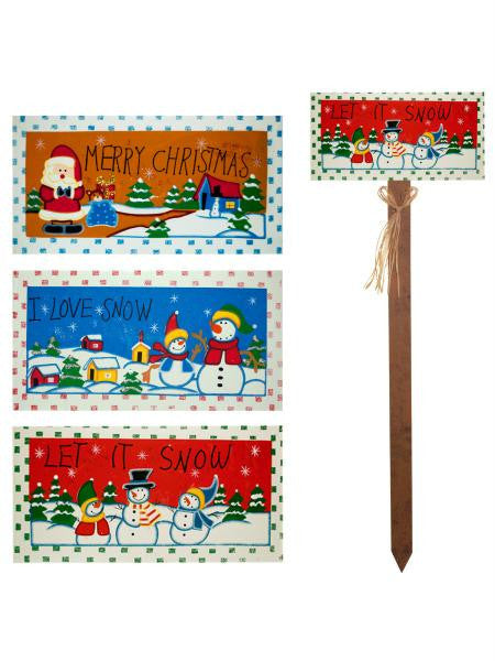 Holiday Greetings Wood Yard Stake (Available in a pack of 9)