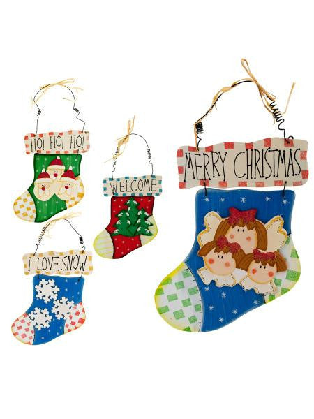 Wood Holiday Stocking Wall Plaque (Available in a pack of 12)