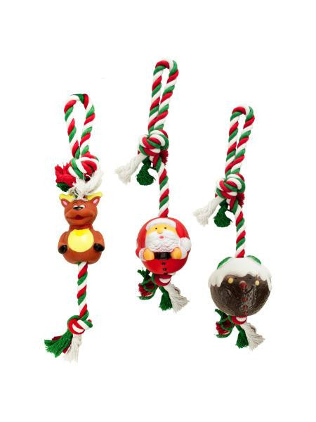 Holiday Squeaky Knotted Rope Dog Toy (Available in a pack of 6)