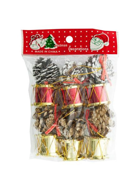 Christmas Drums &amp; Pinecones Ornaments Set (Available in a pack of 24)