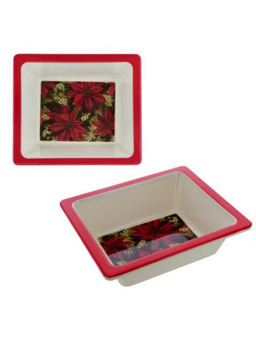 Melamine Square Dish with Poinsettia Design (Available in a pack of 10)