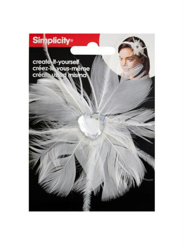 White Feather with Heart Jewel Headband Accent (Available in a pack of 24)