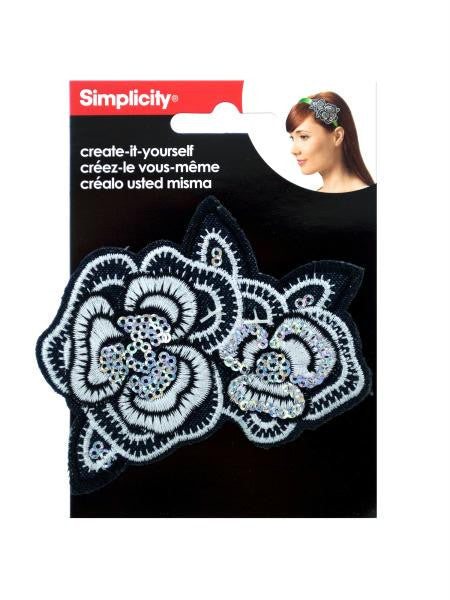 Embroidered Sequin Flower Headband Accent (Available in a pack of 24)